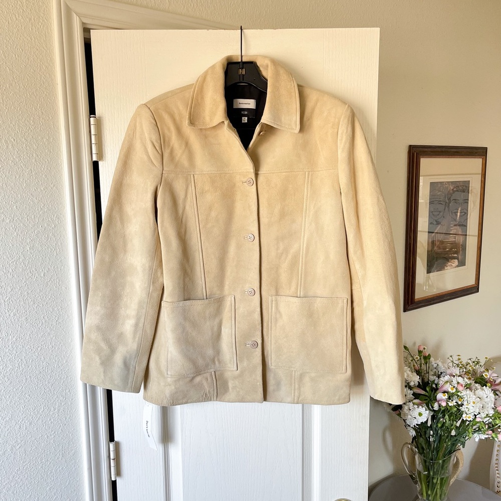 Reformation Veda Lincoln Suede Jacket Oat Distressed Leather XS NWT - Picture 2 of 11